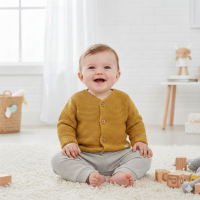 D07149: Baby Mustard Organic Cotton Knit Cardigan (0-12 Months)